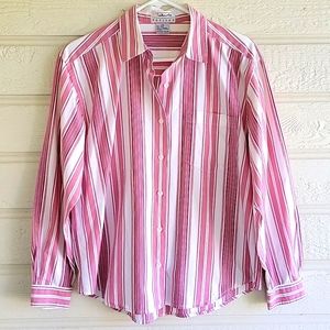 Talbots Petites Wrinkle Resistant Pink Stripe Button Up Shirt/Blouse size MP